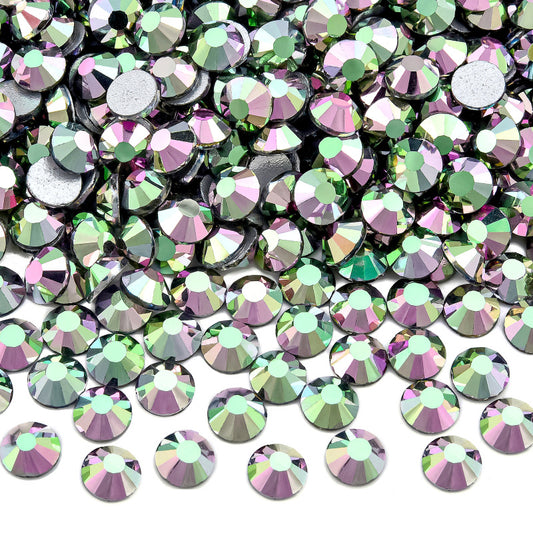 Metallic Pinkish Green Glass Rhinestones